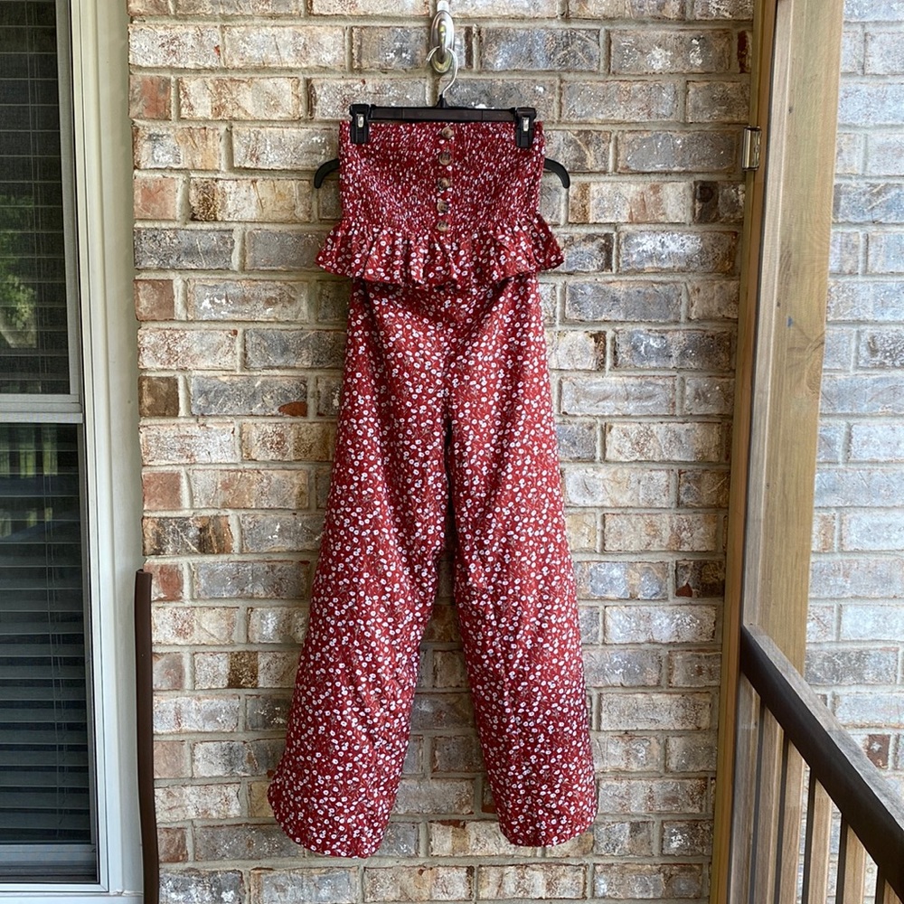 2 piece outfit, smock elastic top w/ruffle pull on pants, flat front elastic bac